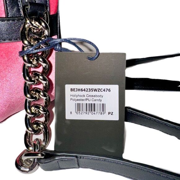 Juicy Couture Hollyhock Candy Pink Velour & Black Faux Leather Crossbody Bag - Picture 9 of 15